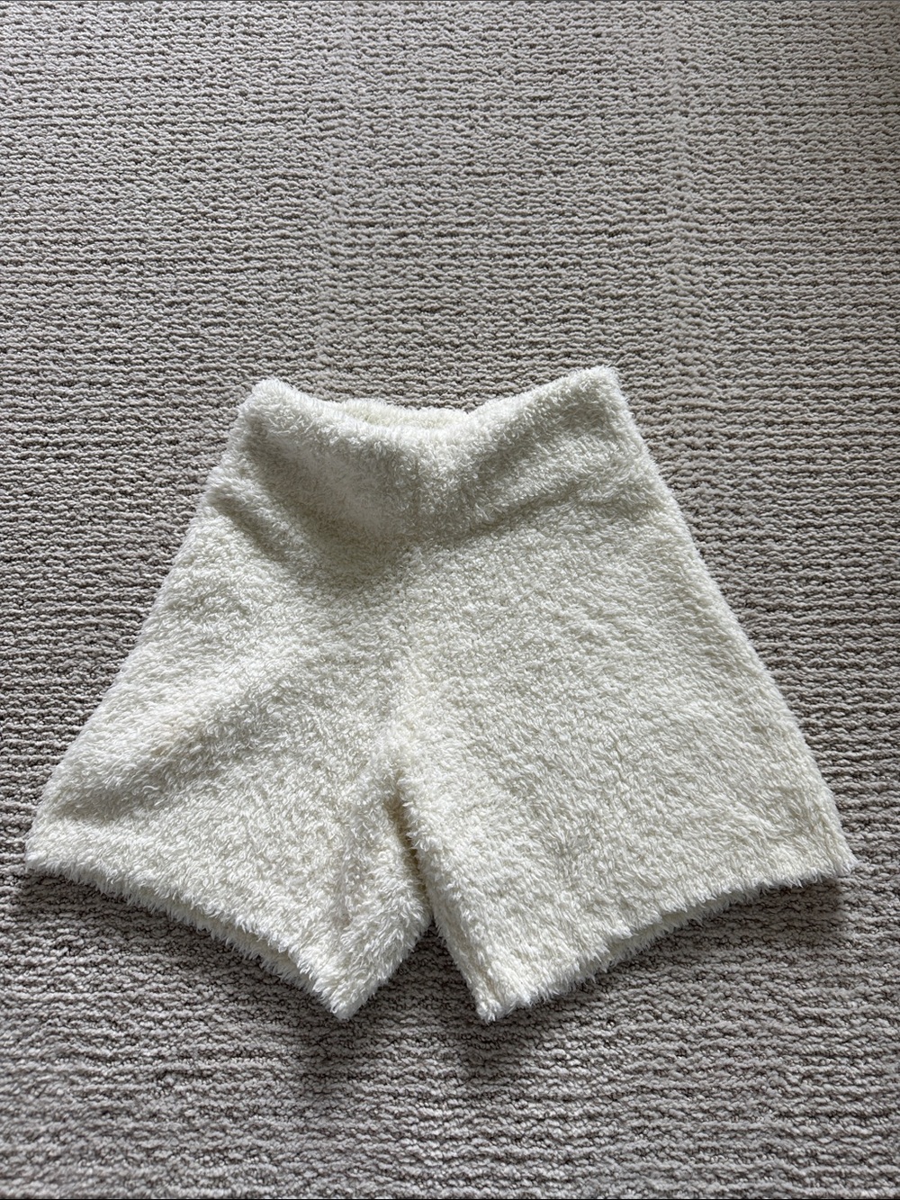 SKIMS Cream High-Waist Fuzzy Lounge Shorts